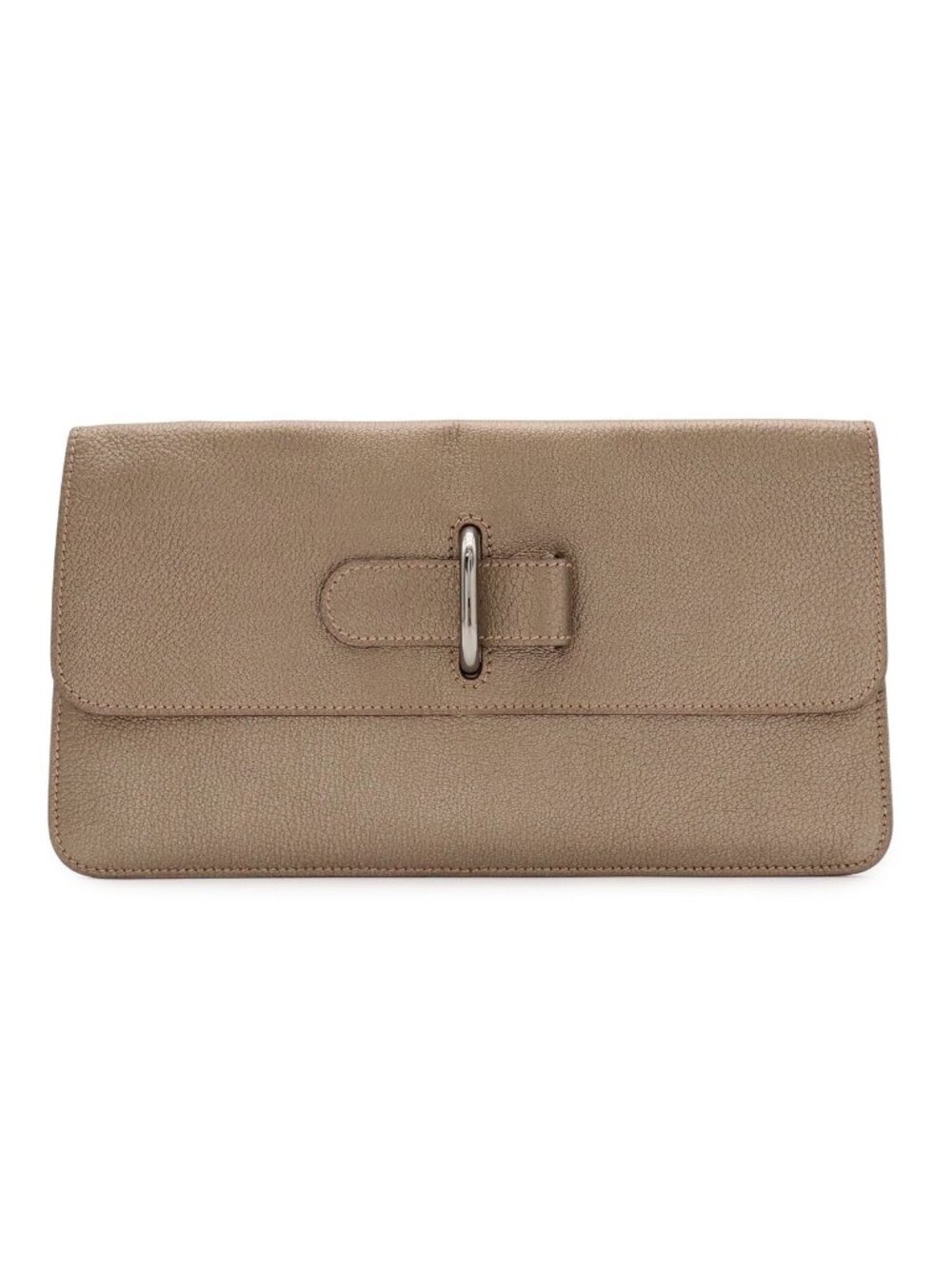 Hermes Stopper Chaine D'ancre Clutch Chevre Metallic Leather Khaki Gold